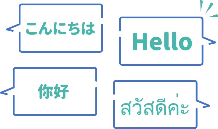多言語対応をアピールする様々な言語の挨拶テキスト
